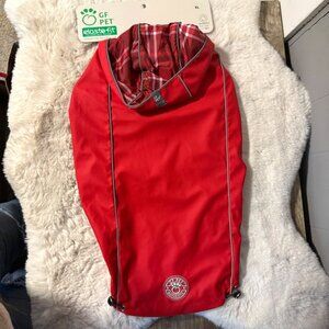 NWT GF Pet Elasto-Fit Reversible Red With Plaid Dog Rain Jacket Coat Sz XL